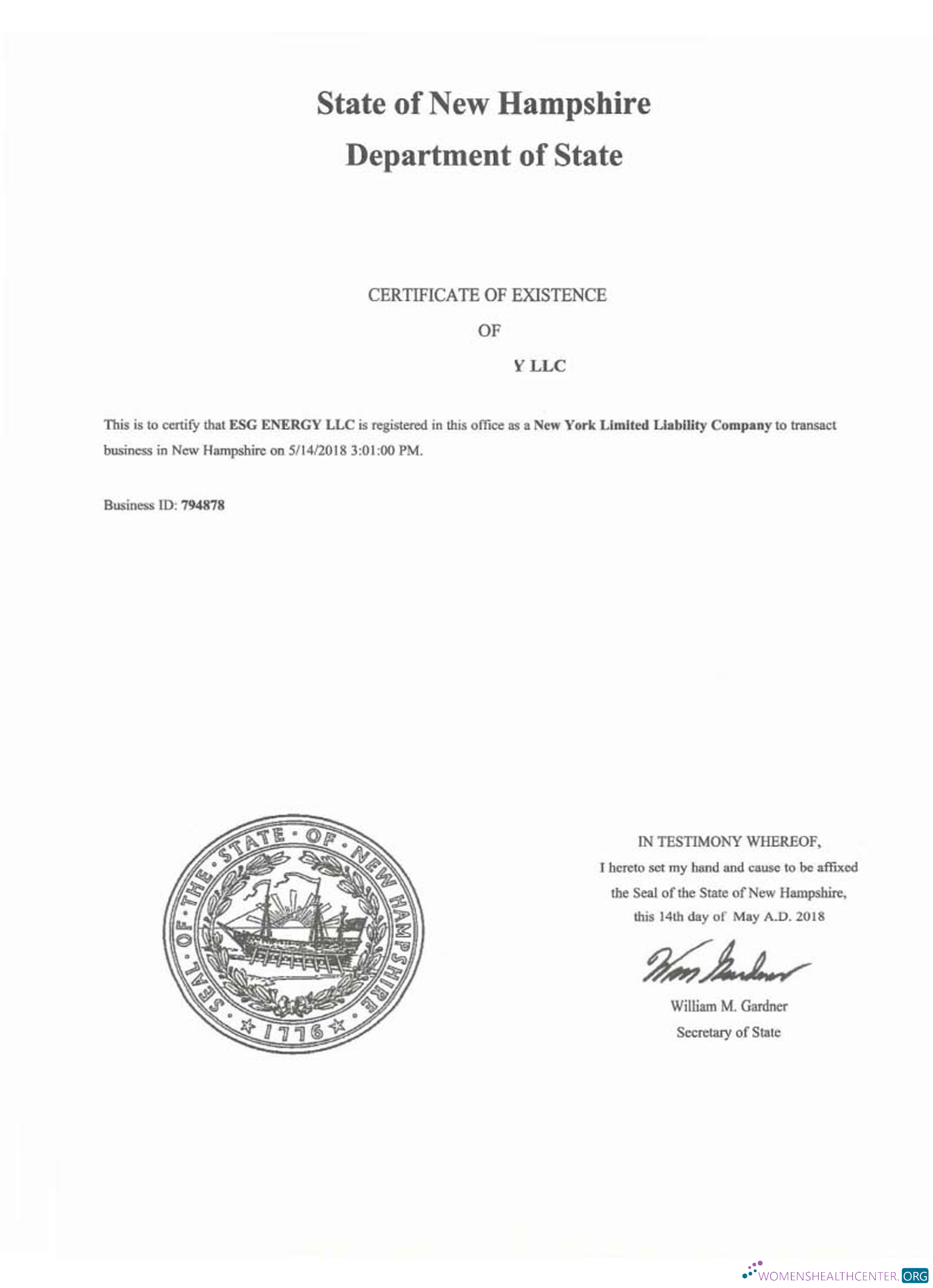 Download USA New Hampshire certificate of good standing Photoshop template